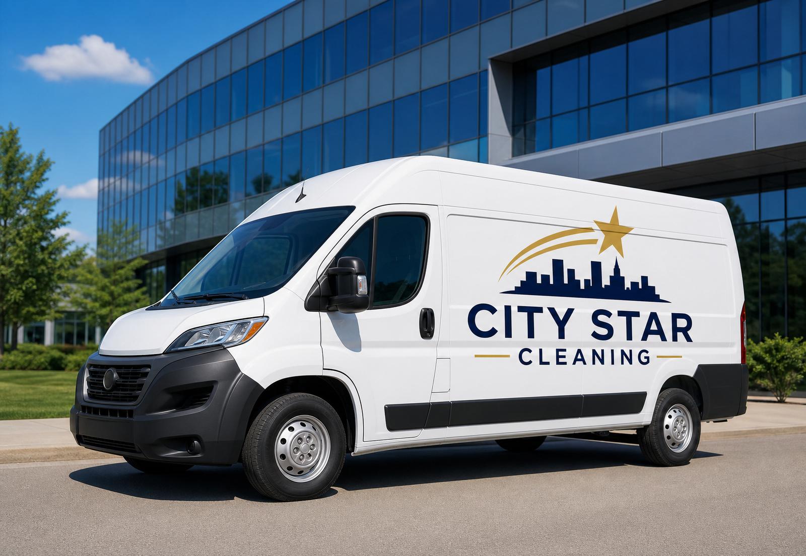 Branded City Star Cleaning van at a client site