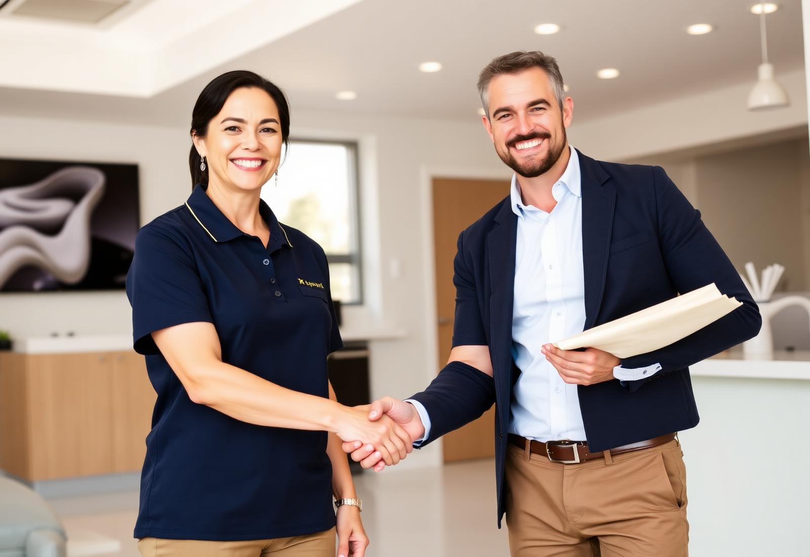 Happy client shaking hands with a City Star team member